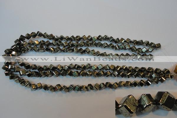 CPY361 15.5 inches 6*6mm faceted cube pyrite gemstone beads