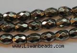 CPY371 15 inches 6*8mm faceted rice pyrite gemstone beads