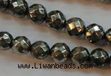 CPY50 16 inches 6mm faceted round pyrite gemstone beads wholesale