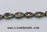 CPY576 15.5 inches 8*11mm flat teardrop pyrite gemstone beads