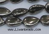 CPY579 15.5 inches 15*20mm flat teardrop pyrite gemstone beads