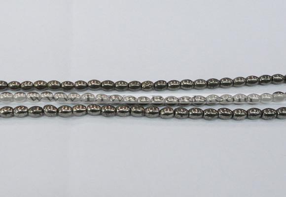 CPY597 15.5 inches 6*8mm rice pyrite gemstone beads wholesale