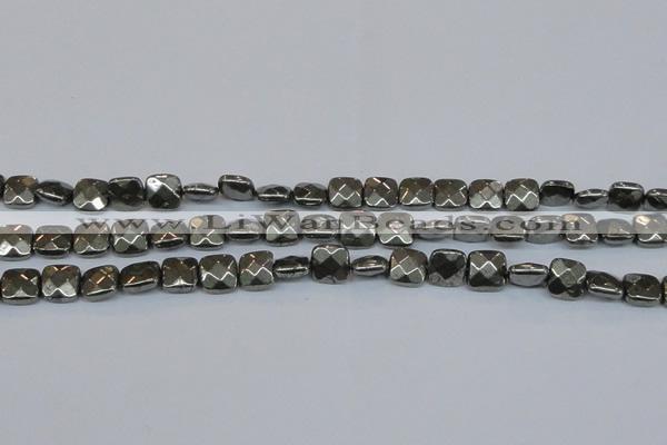 CPY636 15.5 inches 10*10mm faceted square pyrite gemstone beads