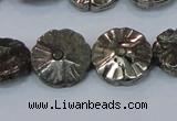 CPY661 15.5 inches 16mm carved flower pyrite gemstone beads