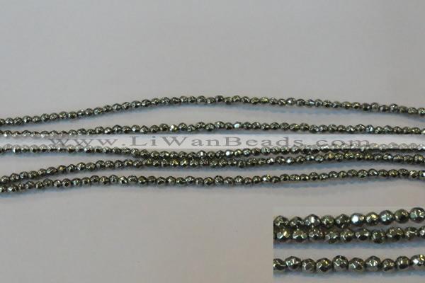 CPY72 15.5 inches 2mm faceted round pyrite gemstone beads wholesale