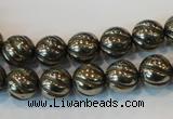 CPY75 15.5 inches 10mm carved round pyrite gemstone beads wholesale