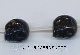 CPY791 Top drilled 16mm carved skull pyrite gemstone beads