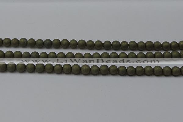 CPY813 15.5 inches 4mm round matte pyrite beads wholesale