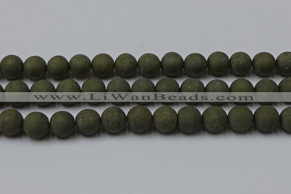 CPY819 15.5 inches 16mm round matte pyrite beads wholesale