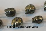 CPY86 15.5 inches 13mm carved skull pyrite gemstone beads wholesale