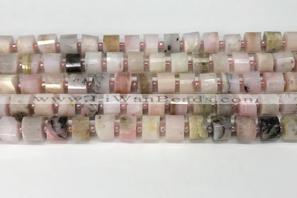 CRB1066 15.5 inches 7*9mm - 8*10mm faceted tyre natural pink opal beads