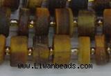 CRB1254 15.5 inches 6*12mm tyre matte yellow tiger eye beads