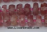 CRB1341 15.5 inches 6*10mm faceted rondelle strawberry quartz beads