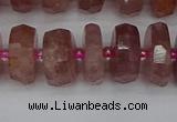 CRB1343 15.5 inches 7*14mm faceted rondelle strawberry quartz beads