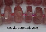 CRB1345 15.5 inches 8*18mm faceted rondelle strawberry quartz beads