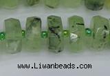 CRB1353 15.5 inches 7*14mm faceted rondelle green rutilated quartz beads