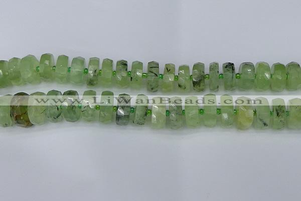 CRB1355 15.5 inches 8*18mm faceted rondelle green rutilated quartz beads