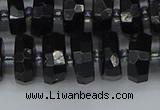 CRB1422 15.5 inches 6*12mm faceted rondelle black tourmaline beads