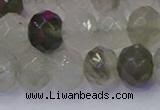 CRB1814 15.5 inches 6*10mm faceted rondelle green rutilated quartz beads