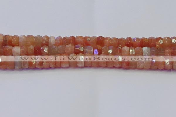 CRB1933 15.5 inches 6*12mm faceted rondelle sunstone beads