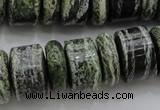 CRB195 6*18mm – 13*18mm rondelle green silver line jasper beads