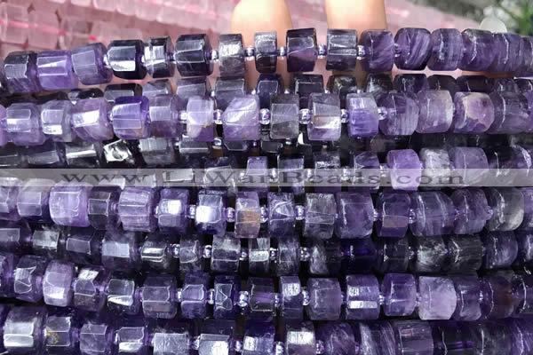 CRB2016 15.5 inches 9mm - 10mm faceted tyre amethyst beads