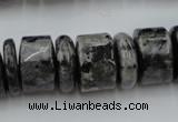 CRB204 15.5 inches 6*18mm - 13*18mm rondelle black labradorite beads