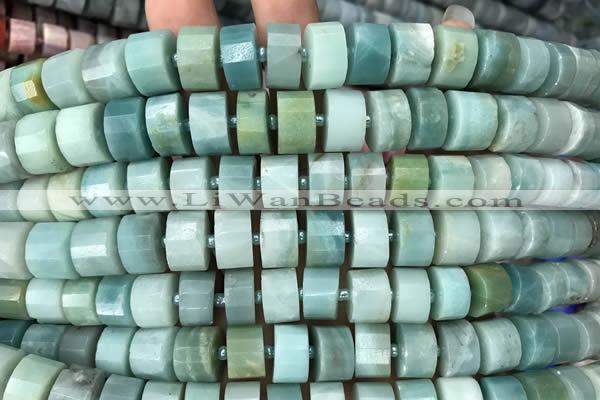 CRB2117 15.5 inches 11mm - 12mm faceted tyre amazonite beads