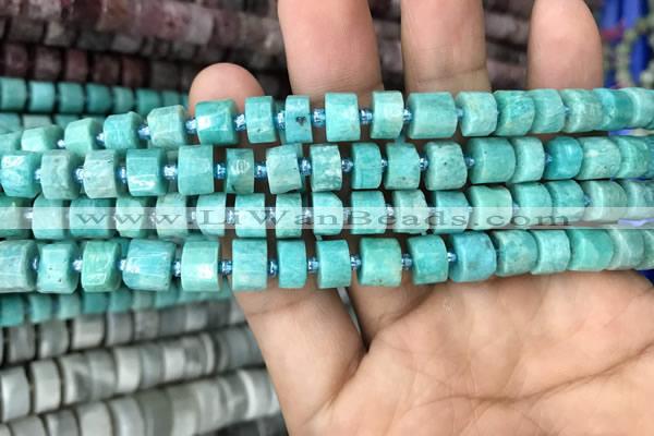 CRB2160 15.5 inches 7mm - 8mm faceted tyre amazonite gemstone beads