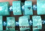 CRB2161 15.5 inches 9mm - 10mm faceted tyre amazonite gemstone beads