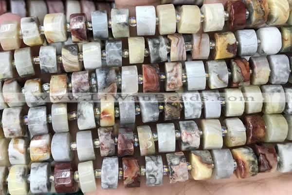 CRB2182 15.5 inches 12mm - 13mm faceted tyre crazy lace agate beads