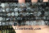 CRB2192 15.5 inches 10mm - 11mm faceted tyre black rutilated quartz beads