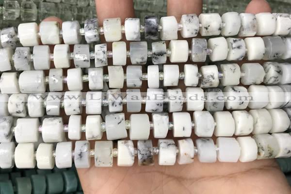 CRB2206 15.5 inches 8mm - 9mm faceted tyre white opal beads