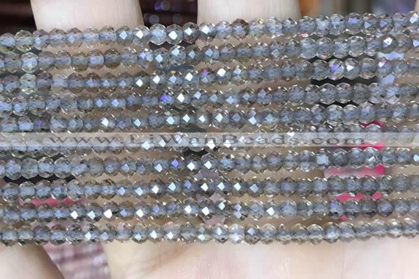 CRB3105 15.5 inches 2*3mm faceted rondelle tiny smoky quartz beads