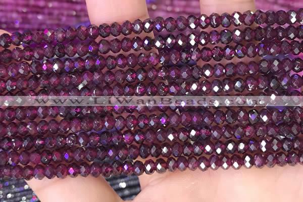 CRB3158 15.5 inches 2.5*4mm faceted rondelle tiny red garnet beads