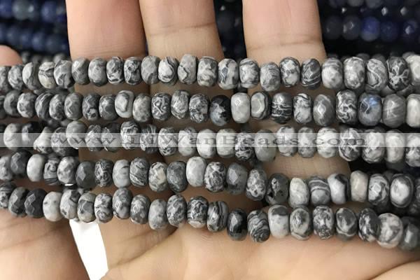 CRB5111 15.5 inches 4*6mm faceted rondelle grey picture jasper beads