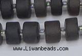 CRB513 15.5 inches 6*10mm tyre matte ice black obsidian beads