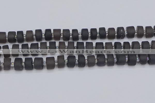 CRB514 15.5 inches 6*12mm tyre matte ice black obsidian beads