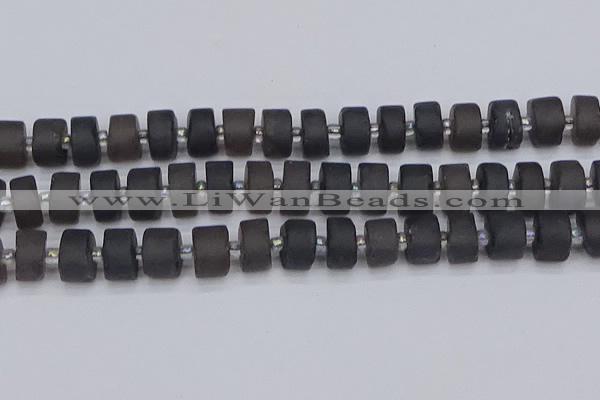 CRB515 15.5 inches 7*14mm tyre matte ice black obsidian beads