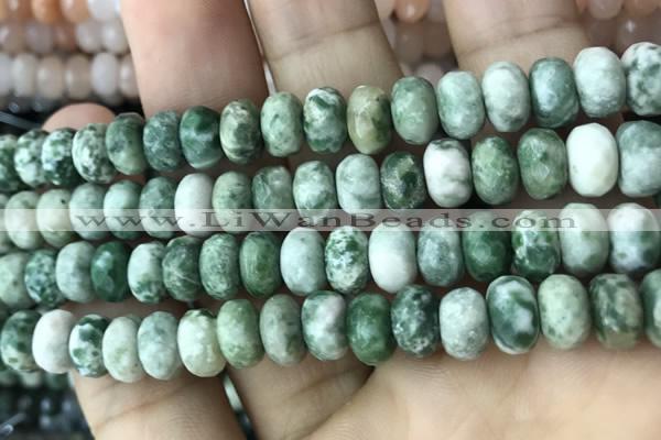 CRB5157 15.5 inches 5*8mm faceted rondelle green spot stone beads