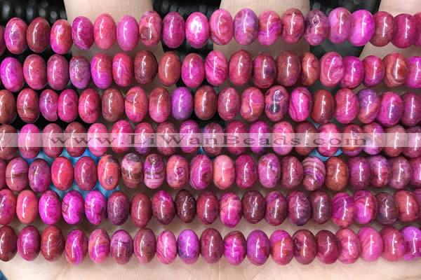 CRB5303 15.5 inches 4*6mm rondelle fuchsia crazy lace agate beads