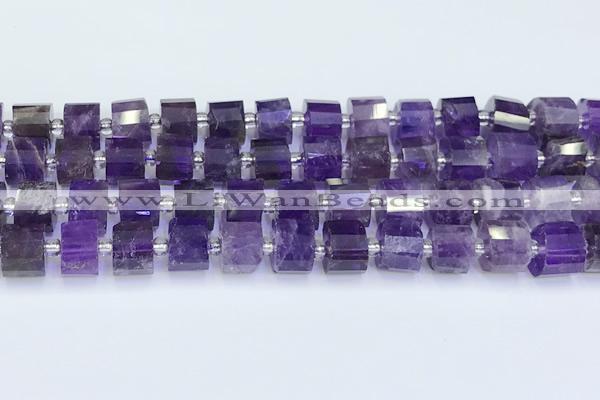 CRB5602 15.5 inches 7mm - 8mm faceted tyre amethyst beads