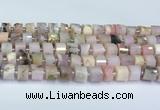 CRB5607 15.5 inches 7mm - 8mm faceted tyre pink opal beads