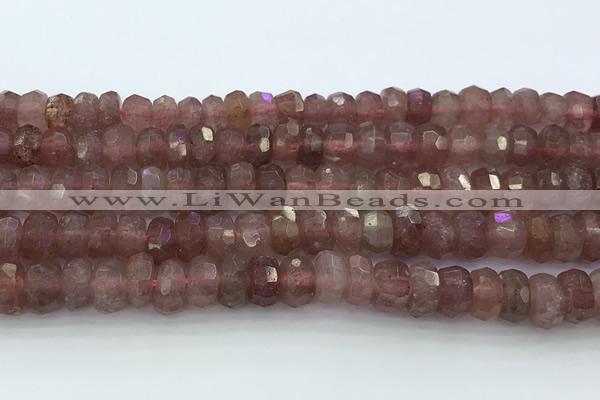 CRB5623 15.5 inches 6*10mm faceted rondelle strawberry quartz beads