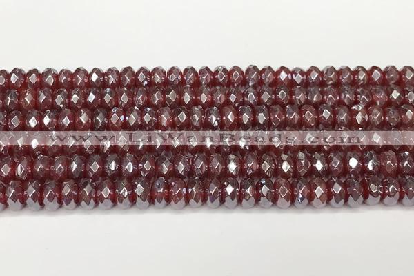 CRB5709 15 inches 5*8mm faceted rondelle AB-color red agate beads