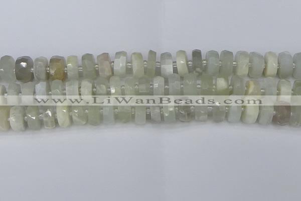 CRB811 15.5 inches 6*12mm faceted rondelle grey moonstone beads