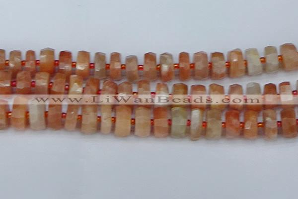 CRB822 15.5 inches 8*18mm faceted rondelle orange moonstone beads