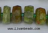 CRB852 15.5 inches 8*14mm faceted rondelle green garnet beads