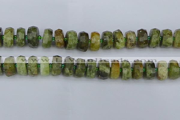 CRB854 15.5 inches 8*18mm faceted rondelle green garnet beads