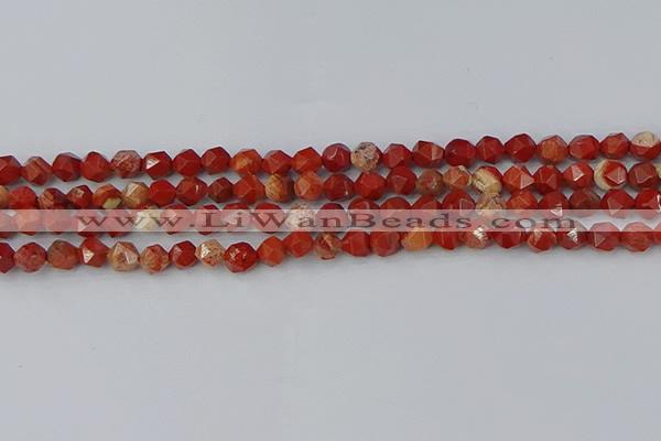 CRE345 15.5 inches 6mm faceted nuggets red jasper beads